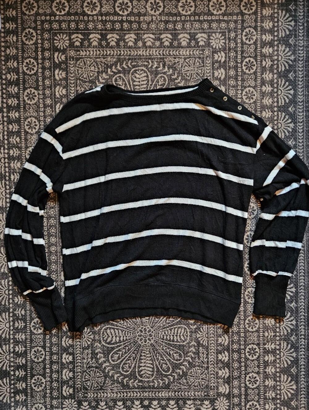 Sonoma Black and White Striped Crewneck Sweater